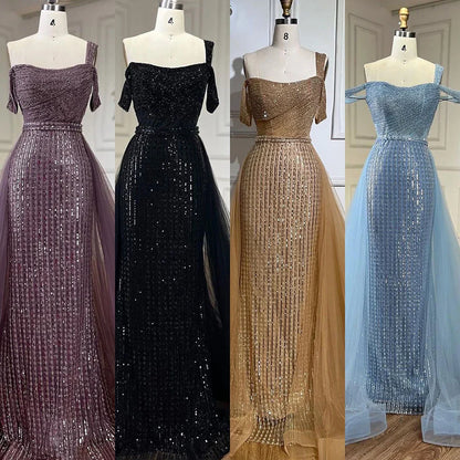 Elegante vestido de noche de sirena dorado con un hombro al descubierto y cuentas, de lujo, para mujer, boda, fiesta, LA72453 