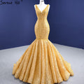 Vestido de noche elegante de lujo con encaje y sirena dorada, con cuentas, para mujer, fiesta, HM67290 