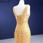 Vestido de noche elegante de lujo con encaje y sirena dorada, con cuentas, para mujer, fiesta, HM67290 