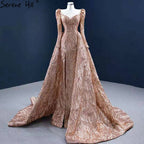Gold Meerjungfrau Luxus Abendkleider Kleider 2025 Elegante Mit Zug Sexy Für Frauen Party HM67208 