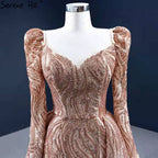 Gold Meerjungfrau Luxus Abendkleider Kleider 2025 Elegante Mit Zug Sexy Für Frauen Party HM67208 
