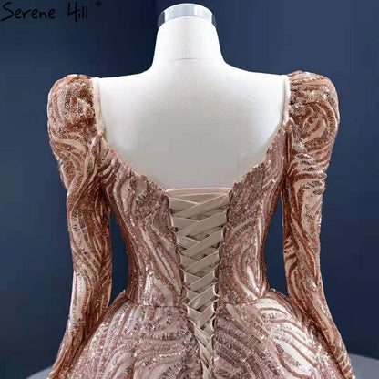 Vestidos de noche de lujo con corte sirena dorado, elegantes y sexys, con cola, para mujer, para fiestas, HM67208 