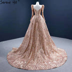 Gold Meerjungfrau Luxus Abendkleider Kleider 2025 Elegante Mit Zug Sexy Für Frauen Party HM67208 