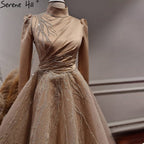 Vestidos de noche musulmanes dorados hasta los tobillos, 2025, con cuentas brillantes, de lujo, para mujer, fiesta, LA71064 