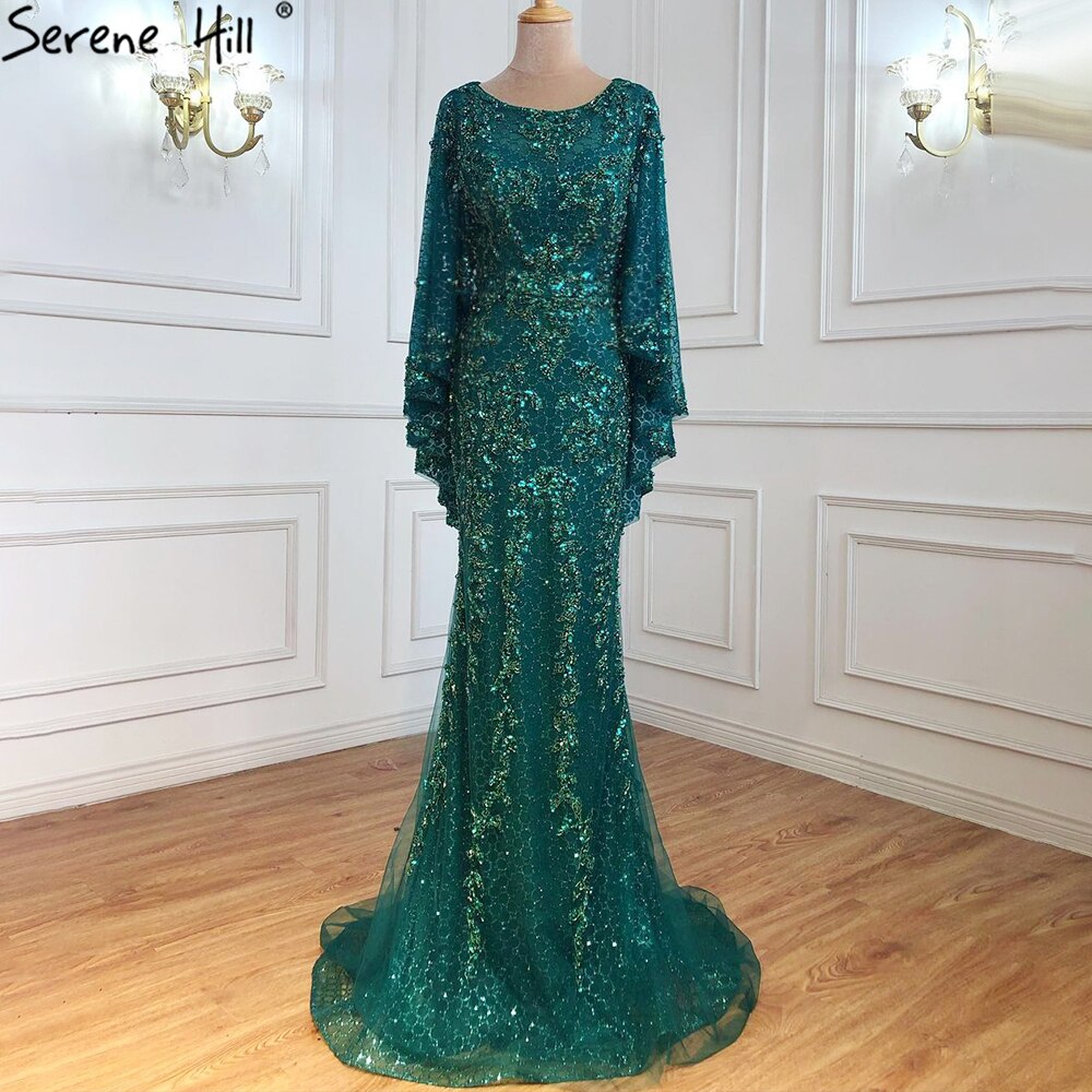 Elegante vestido de noche de lujo con corte sirena, dorado, talla grande, con perlas 2025 y capa para mujer, para fiesta LA70738 