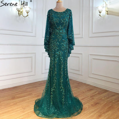 Elegante vestido de noche de lujo con corte sirena, dorado, talla grande, con perlas 2025 y capa para mujer, para fiesta LA70738 