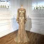 Elegante vestido de noche de lujo con corte sirena, dorado, talla grande, con perlas 2025 y capa para mujer, para fiesta LA70738 