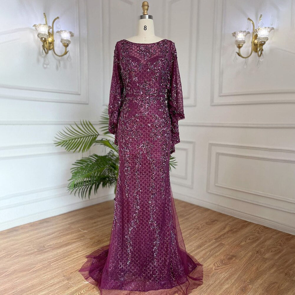 Elegante vestido de noche de lujo con corte sirena, dorado, talla grande, con perlas 2025 y capa para mujer, para fiesta LA70738 