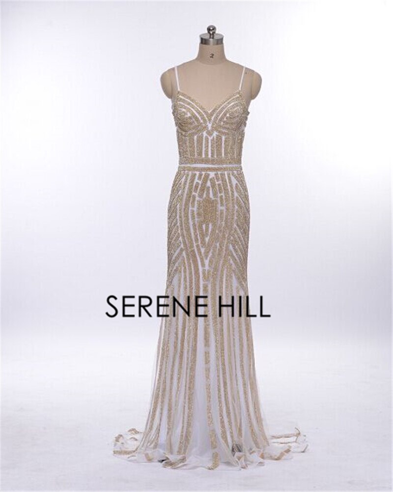 Im Angebot Keine Rückgabe Keine Rückerstattung Verkauf Gold Sexy Spaghettiträger Perlenbesetzte Abendkleider Für Frauen Elegante Partyanlässe Formale Lange Übergröße 2025 LA6002 