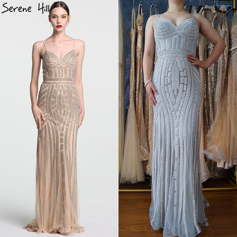 Im Angebot Keine Rückgabe Keine Rückerstattung Verkauf Gold Sexy Spaghettiträger Perlenbesetzte Abendkleider Für Frauen Elegante Partyanlässe Formale Lange Übergröße 2025 LA6002 