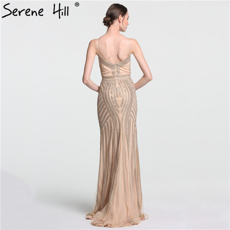 Im Angebot Keine Rückgabe Keine Rückerstattung Verkauf Gold Sexy Spaghettiträger Perlenbesetzte Abendkleider Für Frauen Elegante Partyanlässe Formale Lange Übergröße 2025 LA6002 