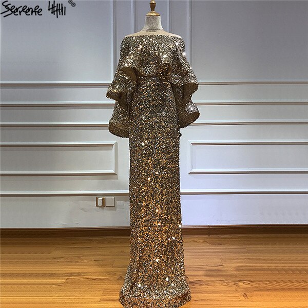 Gold Schal Luxus Meerjungfrau Kleider Sparkle Abendkleider LA60919 Abendkleider Lange kleider Für Frauen Party 