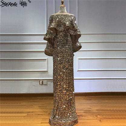 Vestidos de sirena de lujo con chal dorado, vestidos de noche brillantes LA60919, vestidos de noche largos para mujer, vestidos de fiesta 