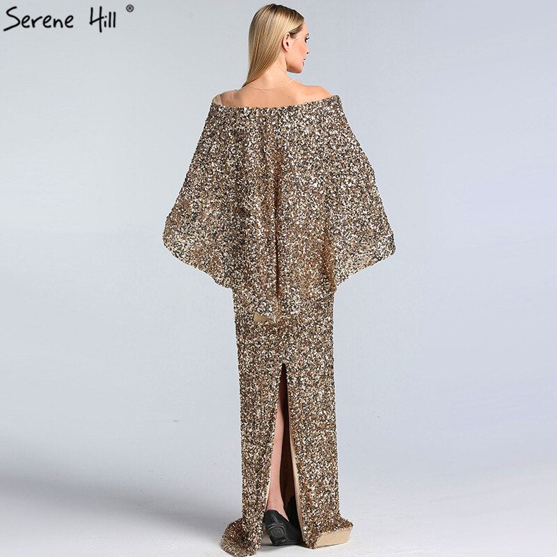 Gold Schal Luxus Meerjungfrau Kleider Sparkle Abendkleider LA60919 Abendkleider Lange kleider Für Frauen Party 
