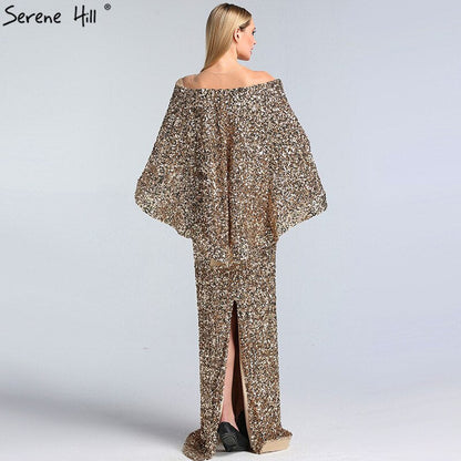 Vestidos de sirena de lujo con chal dorado, vestidos de noche brillantes LA60919, vestidos de noche largos para mujer, vestidos de fiesta 