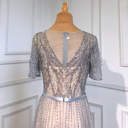 Vestidos de noche dorados de manga corta, vestidos de lujo 2025 con cuentas, corte A para mujer, fiesta LA71602 
