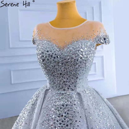 Vestidos de novia de lujo en oro y plata 2025, con mangas cortas y cuentas de cristal, HM67362, hechos a medida 