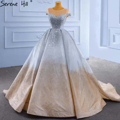 Vestidos de novia de lujo en oro y plata 2025, con mangas cortas y cuentas de cristal, HM67362, hechos a medida 