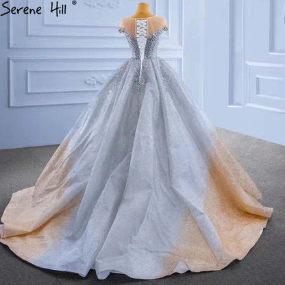 Vestidos de novia de lujo en oro y plata 2025, con mangas cortas y cuentas de cristal, HM67362, hechos a medida 