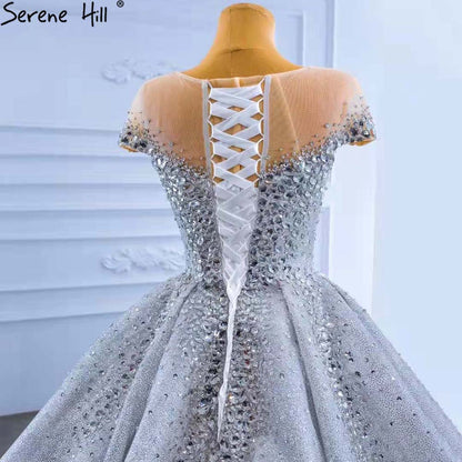 Vestidos de novia de lujo en oro y plata 2025, con mangas cortas y cuentas de cristal, HM67362, hechos a medida 