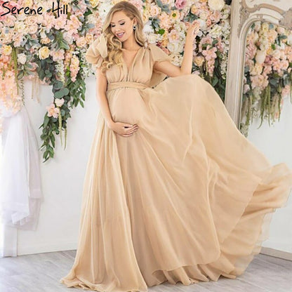 Vestidos de noche sencillos dorados de manga corta para fotografía de embarazadas 2025, HA2518 