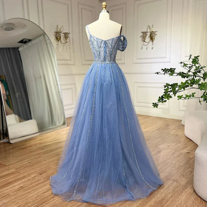 Vestido de noche sirena dorado con falda - Vestido de fiesta de lujo para mujer con tirantes finos y cuentas grises 2025 LA72341 