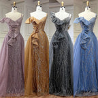 Goldenes Meerjungfrau-Abendkleid mit Rock – Luxuriöses graues Partykleid mit Perlen und Spaghettiträgern für Damen 2025 LA72341 