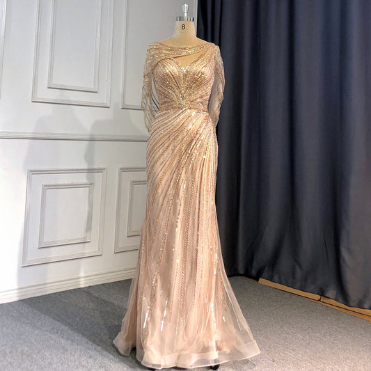 Goud Luxe Mermaid Avond Jurken 2025 Kralen V-hals Sparkle Elegante para fiesta de mujer LA70910A 