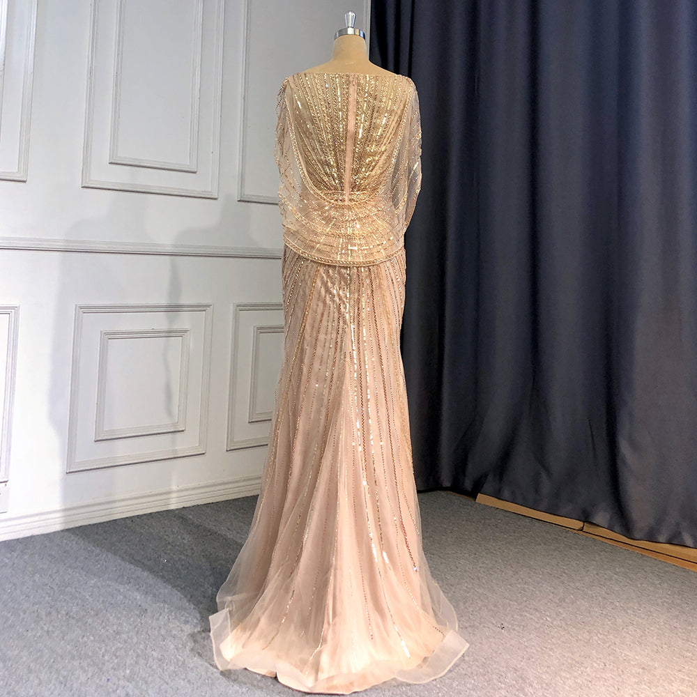 Goud Luxe Mermaid Avond Jurken 2025 Kralen V-ausschnitt Sparkle Elegante Für Frauen Party LA70910A 