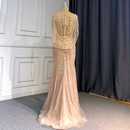 Goud Luxe Mermaid Avond Jurken 2025 Kralen V-hals Sparkle Elegante para fiesta de mujer LA70910A 