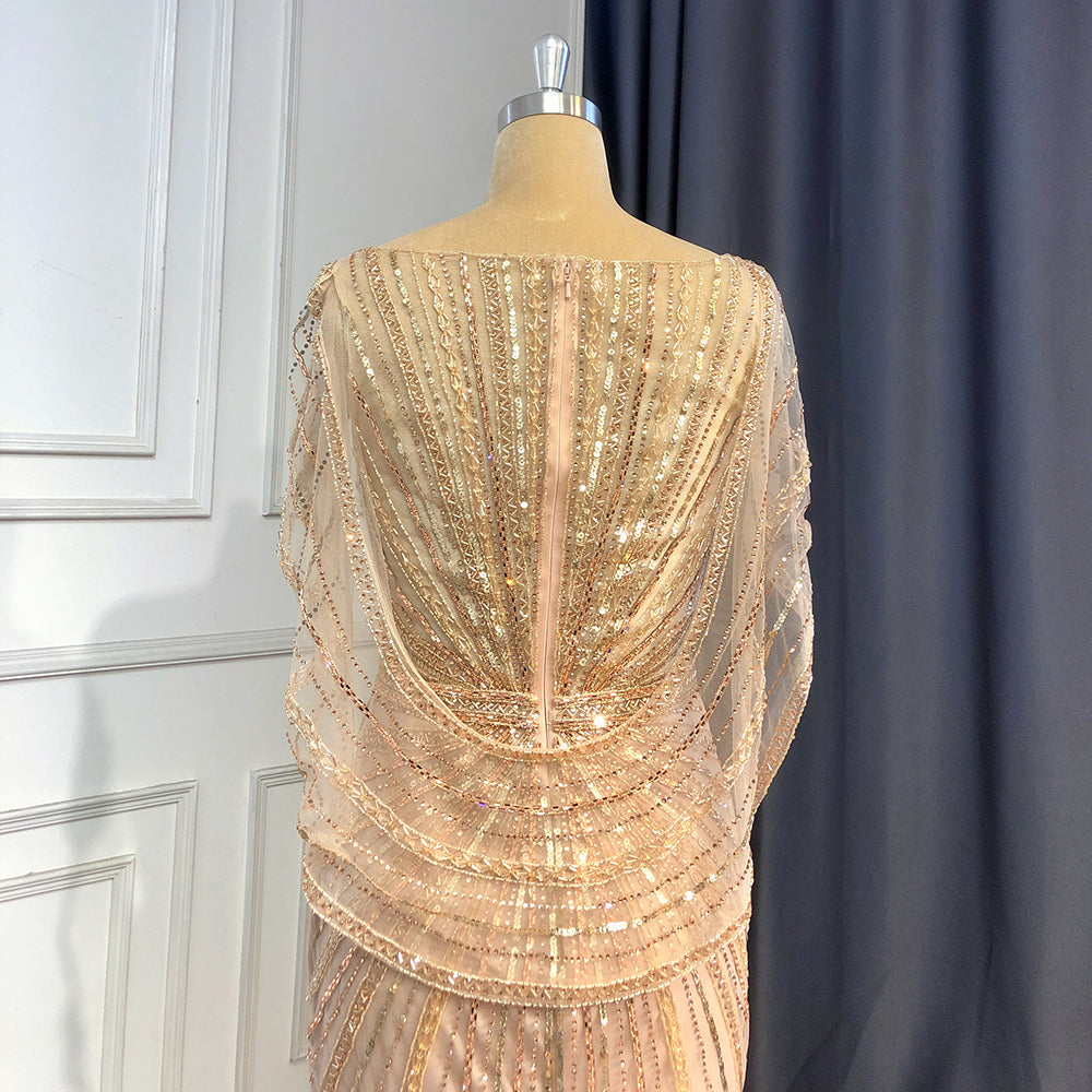 Goud Luxe Mermaid Avond Jurken 2025 Kralen V-ausschnitt Sparkle Elegante Für Frauen Party LA70910A 