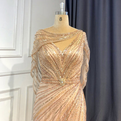 Goud Luxe Mermaid Avond Jurken 2025 Kralen V-hals Sparkle Elegante para fiesta de mujer LA70910A 