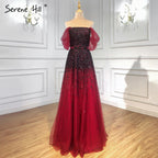 Vestidos de noche color vino tinto con cambio gradual, 2025, con cuentas brillantes, corte A, de lujo, para mujer, fiesta, LA71329 
