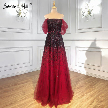 Vestidos de noche color vino tinto con cambio gradual, 2025, con cuentas brillantes, corte A, de lujo, para mujer, fiesta, LA71329 