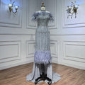 Vestidos de noche árabes grises con cuentas, midi, hasta los tobillos, con capa de plumas, para mujer, 2025, para fiesta de boda LA72060