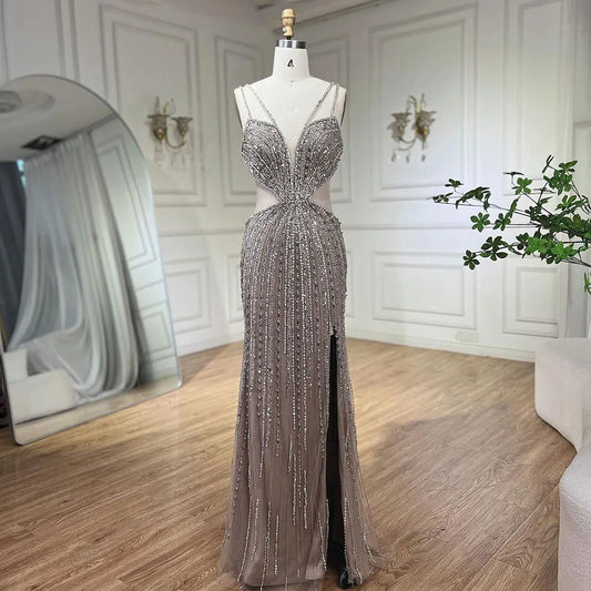 Blau Cut Out Spaghetti-trägern Elegante Meerjungfrau Abendkleider Kleider Luxus Perlen Für Frau Party 2025 LA72305 