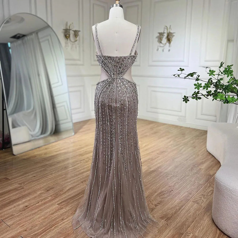 Blau Cut Out Spaghetti-trägern Elegante Meerjungfrau Abendkleider Kleider Luxus Perlen Für Frau Party 2025 LA72305 