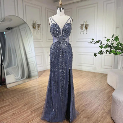 Blau Cut Out Spaghetti-trägern Elegante Meerjungfrau Abendkleider Kleider Luxus Perlen Für Frau Party 2025 LA72305 