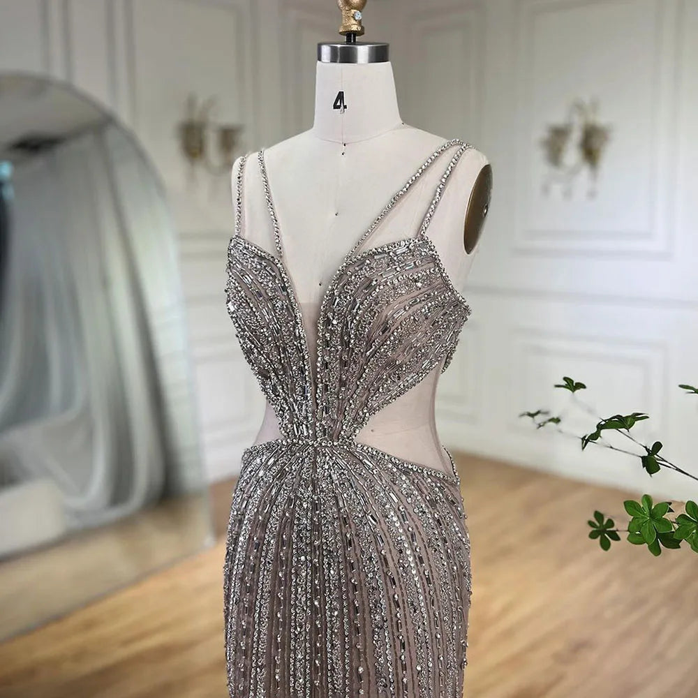 Blau Cut Out Spaghetti-trägern Elegante Meerjungfrau Abendkleider Kleider Luxus Perlen Für Frau Party 2025 LA72305 