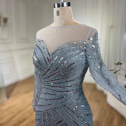 Vestidos de noche de sirena con cuentas, elegantes vestidos de fiesta largos hasta el suelo, para mujer, estilo musulmán, color gris, para boda 2025, LA72295 