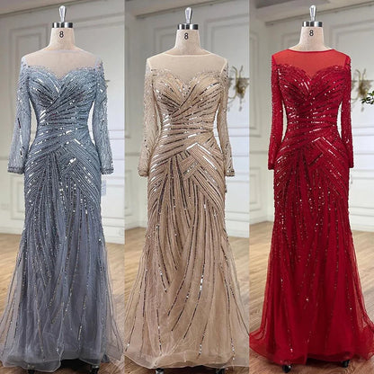 Vestidos de noche de sirena con cuentas, elegantes vestidos de fiesta largos hasta el suelo, para mujer, estilo musulmán, color gris, para boda 2025, LA72295 