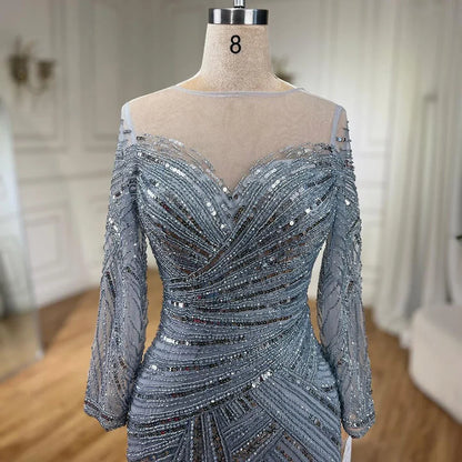 Vestidos de noche de sirena con cuentas, elegantes vestidos de fiesta largos hasta el suelo, para mujer, estilo musulmán, color gris, para boda 2025, LA72295 
