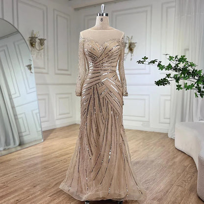 Vestidos de noche de sirena con cuentas, elegantes vestidos de fiesta largos hasta el suelo, para mujer, estilo musulmán, color gris, para boda 2025, LA72295 