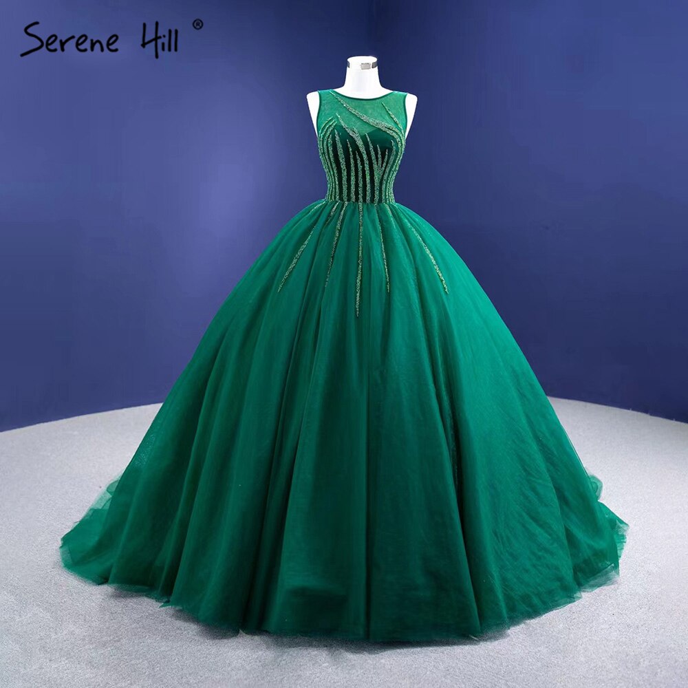 Vestidos de noche verdes de alta gama, corte A, sin mangas, con cuentas, sexys, para mujer, fiesta, HM67237 