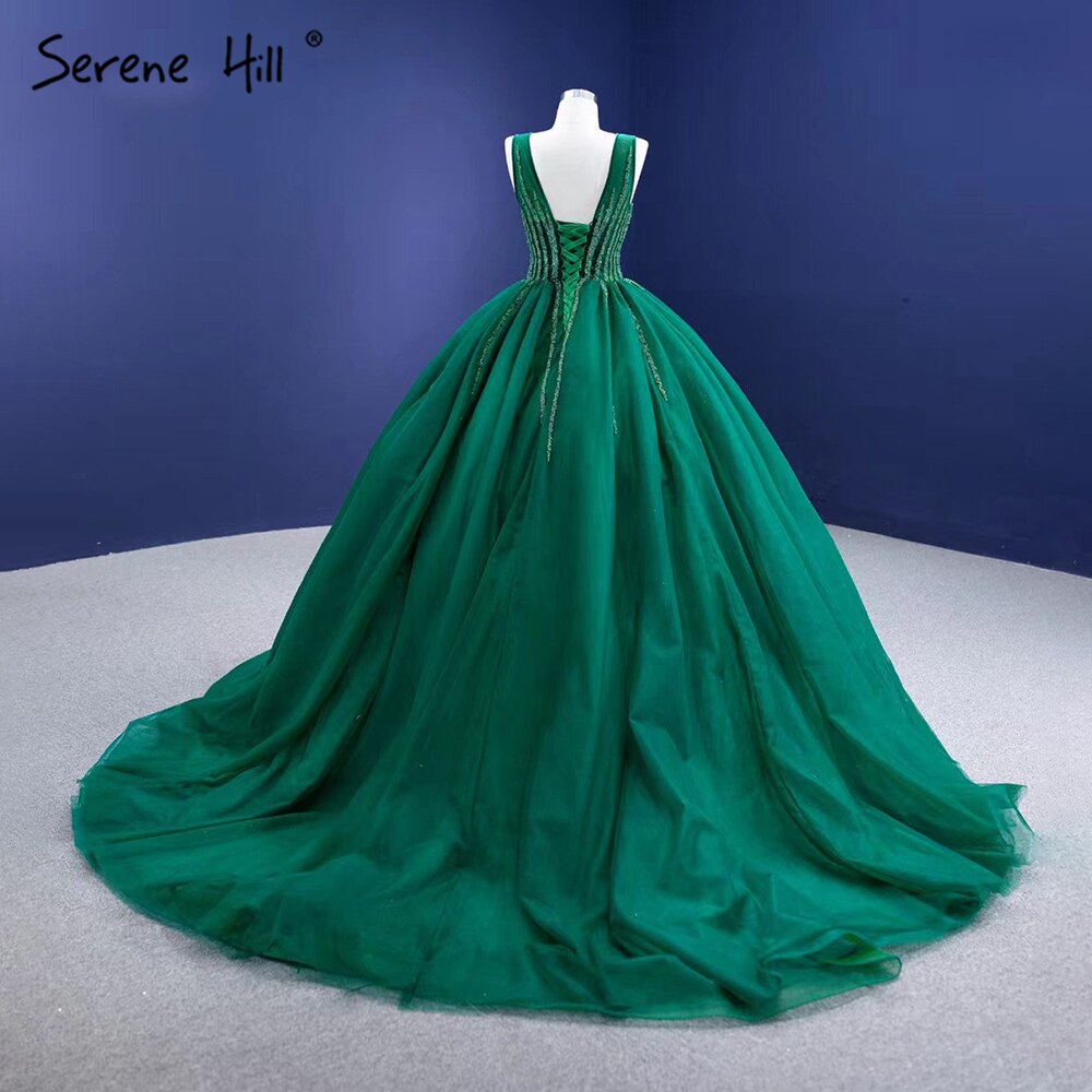 Vestidos de noche verdes de alta gama, corte A, sin mangas, con cuentas, sexys, para mujer, fiesta, HM67237 
