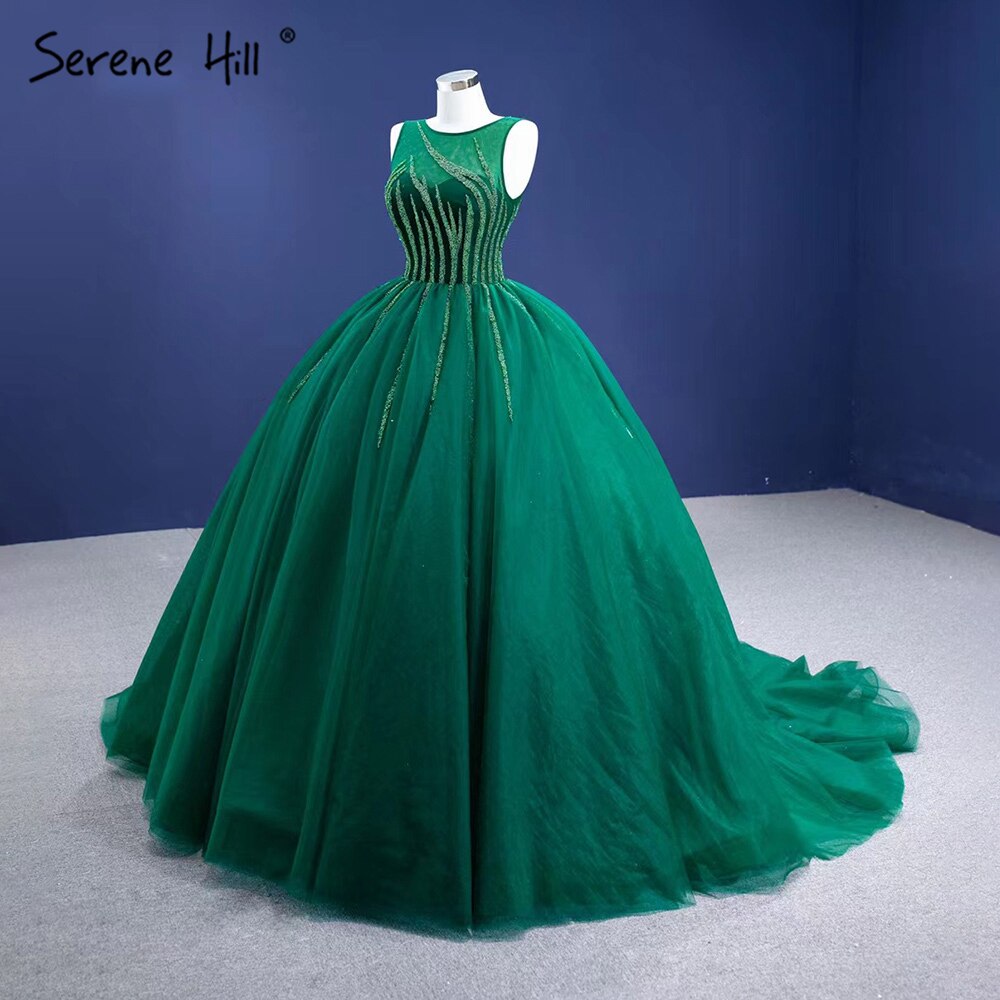 Vestidos de noche verdes de alta gama, corte A, sin mangas, con cuentas, sexys, para mujer, fiesta, HM67237 