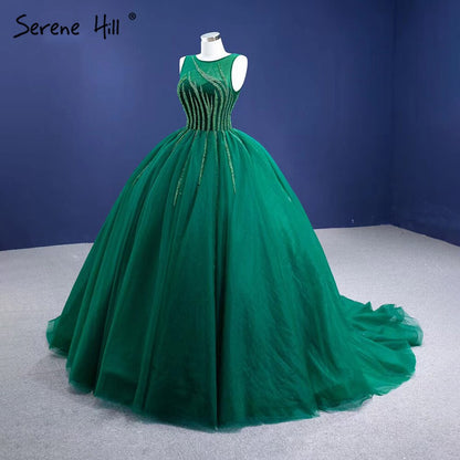 Vestidos de noche verdes de alta gama, corte A, sin mangas, con cuentas, sexys, para mujer, fiesta, HM67237 