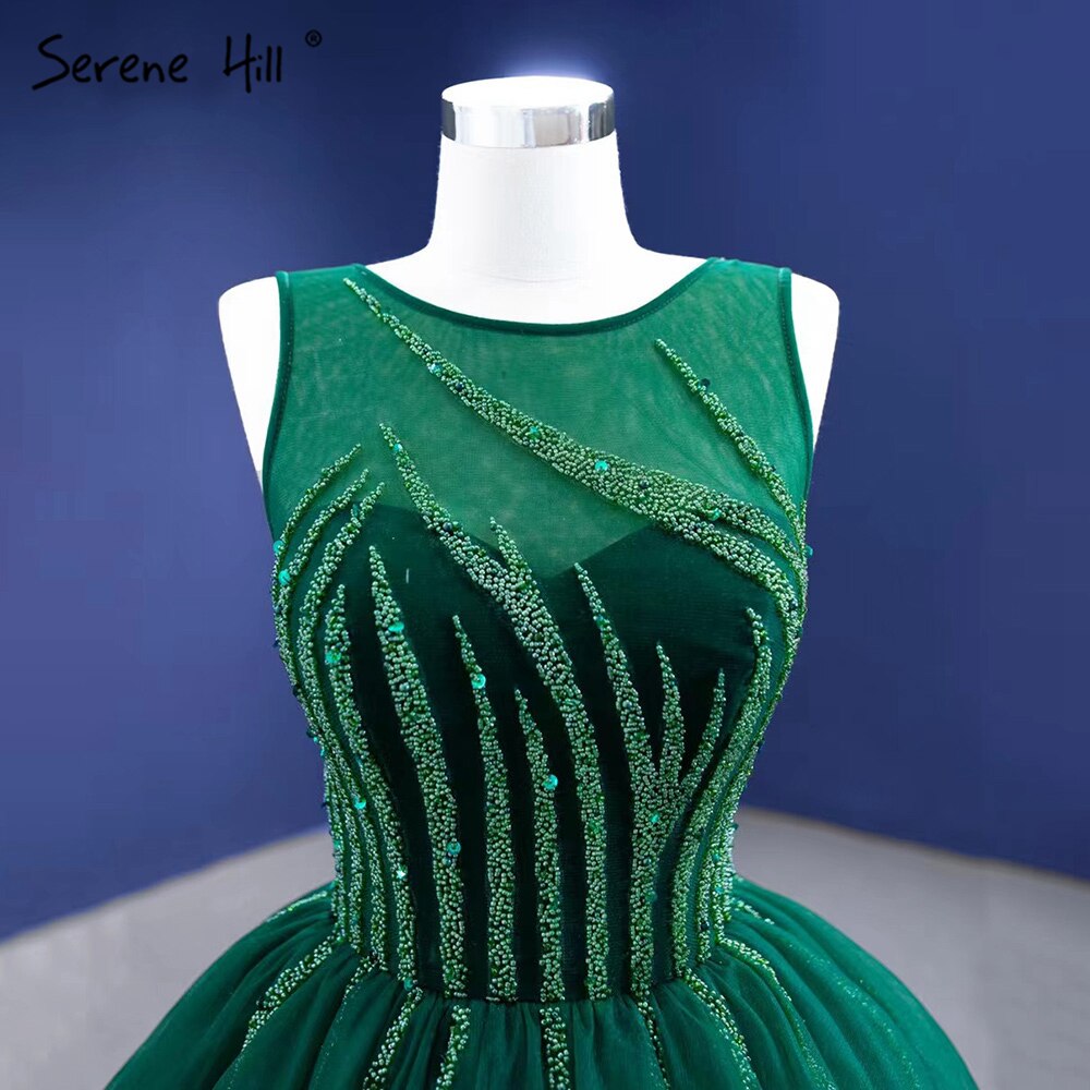Vestidos de noche verdes de alta gama, corte A, sin mangas, con cuentas, sexys, para mujer, fiesta, HM67237 