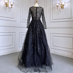 Vestido de noche verde de corte A con escote en V y mangas largas, de lujo, con cuentas, para mujer, boda, fiesta, LA71702 