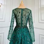 Vestido de noche verde de corte A con escote en V y mangas largas, de lujo, con cuentas, para mujer, boda, fiesta, LA71702 